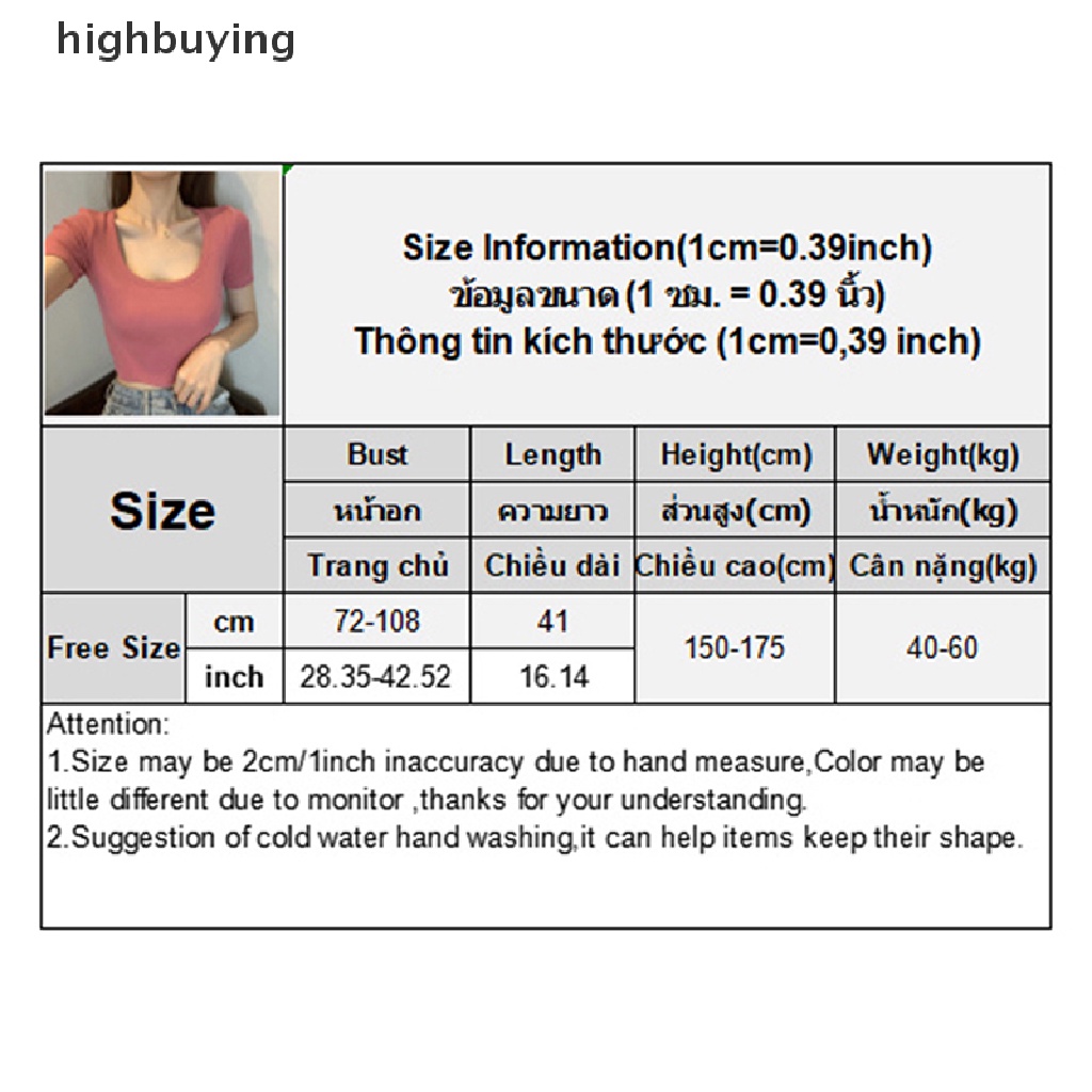 Áo Thun Lửng Cổ Vuông Tay Ngắn Màu Sắc Đơn Giản Cho Nữ