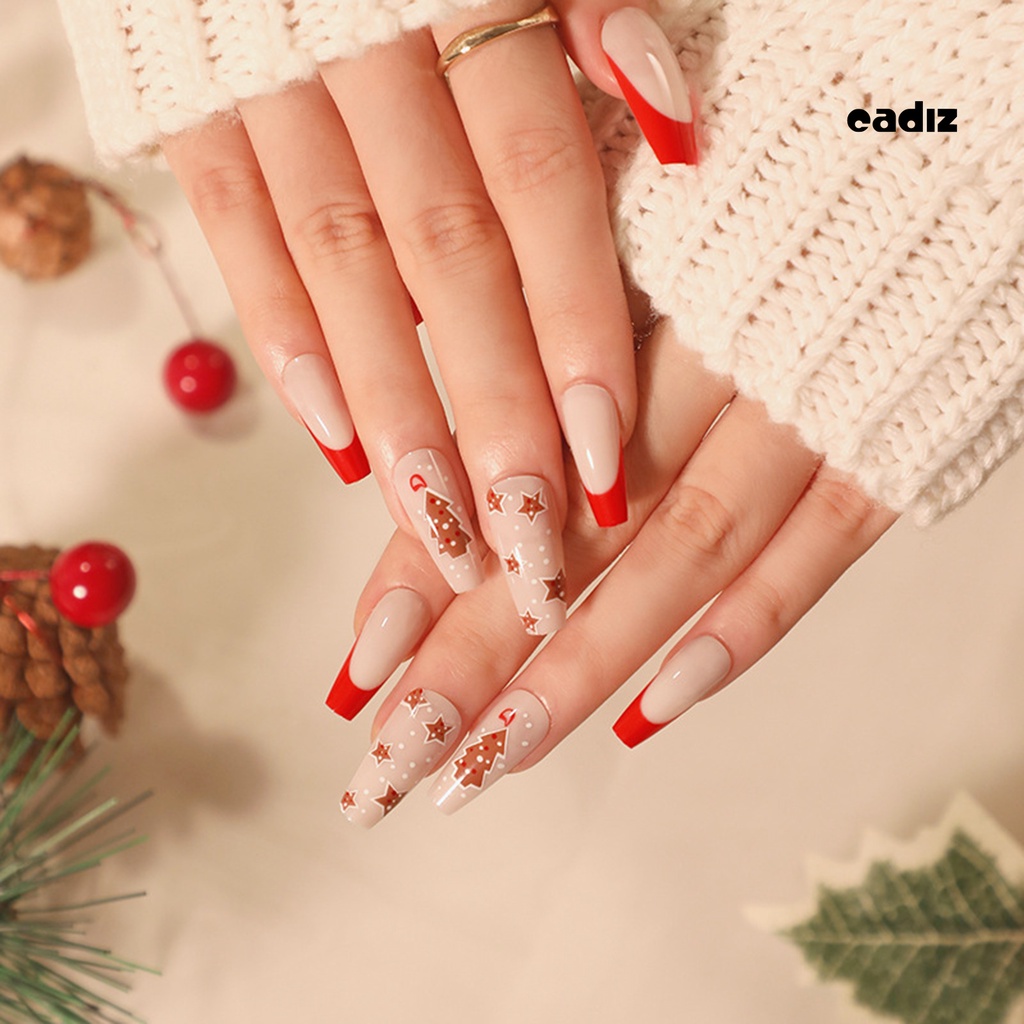 Set 24 Móng Tay Giả Nhiều Màu Sắc Dạng Nhấn Dễ Tẩy Trang Giáng Sinh Lâu Trôi Có Thể Tái Sử Dụng Cho Nữ