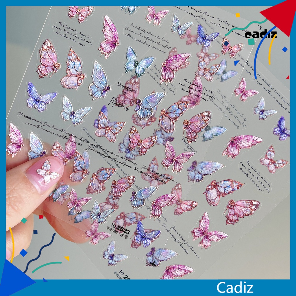 1 Tấm Sticker Dán Móng Tay DIY Hình Bướm 5D Dành Cho Salon