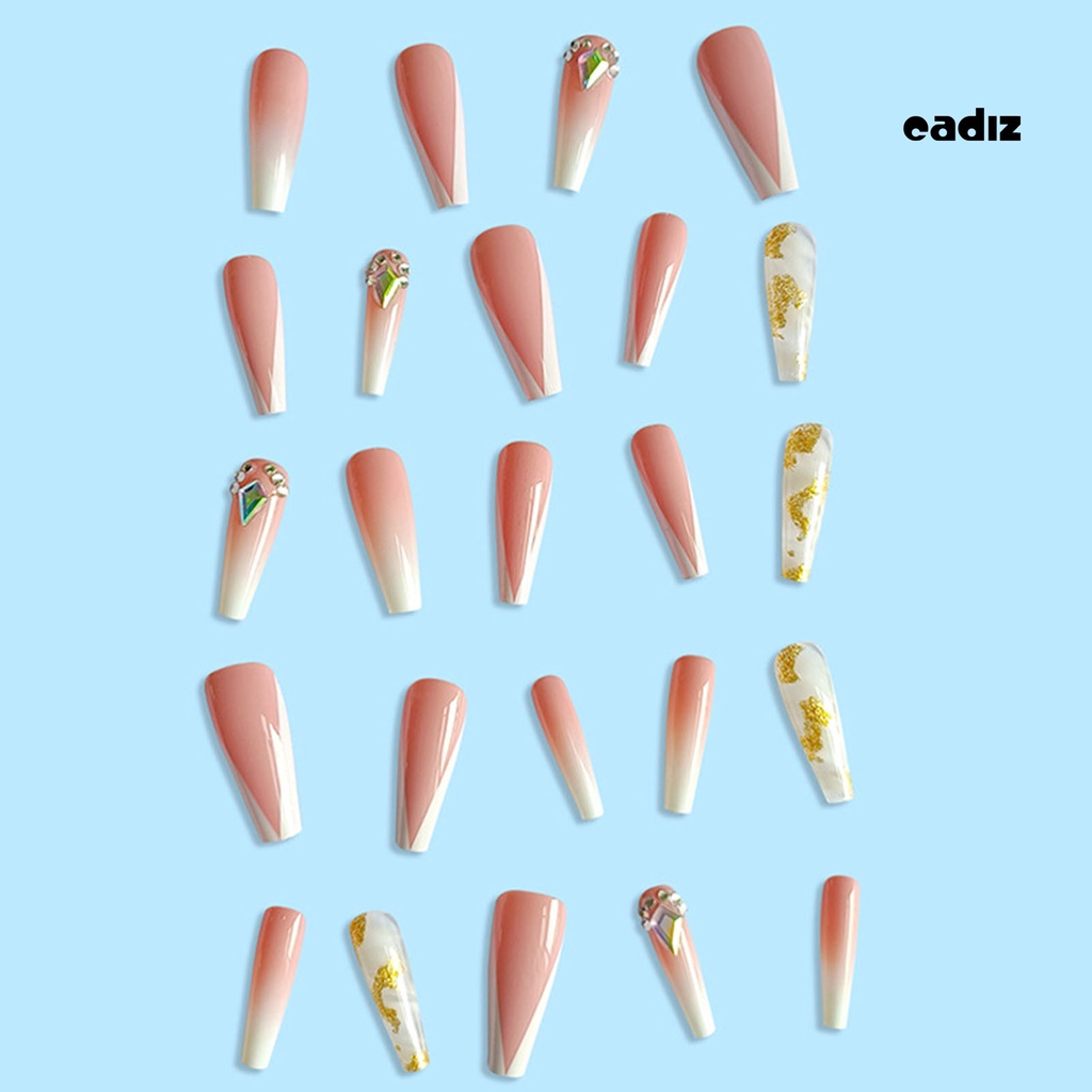 1 Bộ Móng Tay Giả Không Phai Màu Độ Bóng Cao Hình Chữ V Màu Hồng / Trắng