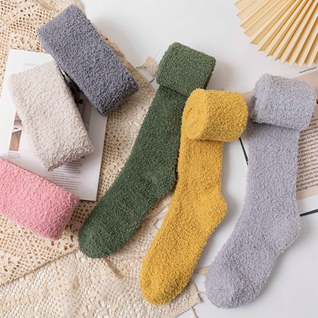 1 Đôi Tất Lông Cừu San Hô Dày Dài Qua Gối Màu Trơn Giữ Ấm Mùa Thu Đông Phong Cách Nhật Bản Cho Nữ