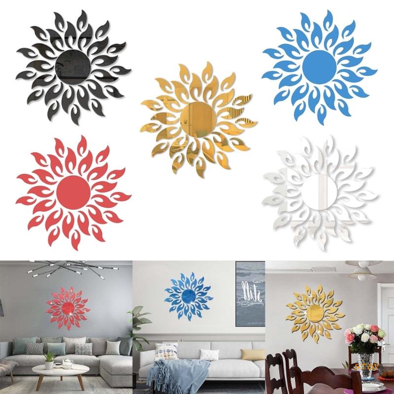 Gương Dán Tường Trang Trí Hình Hoa Hướng Dương 3D Bằng Acrylic Tự Dính Tháo Được