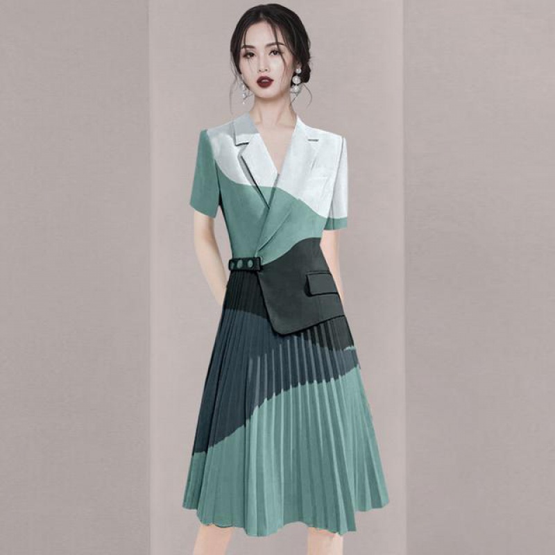 Đầm Cổ Vest Tay Ngắn Thiết Kế Xếp Ly Thời Trang Mới 2023 Sang Trọng Cho Nữáo kiểu hàn quốc mùa hè