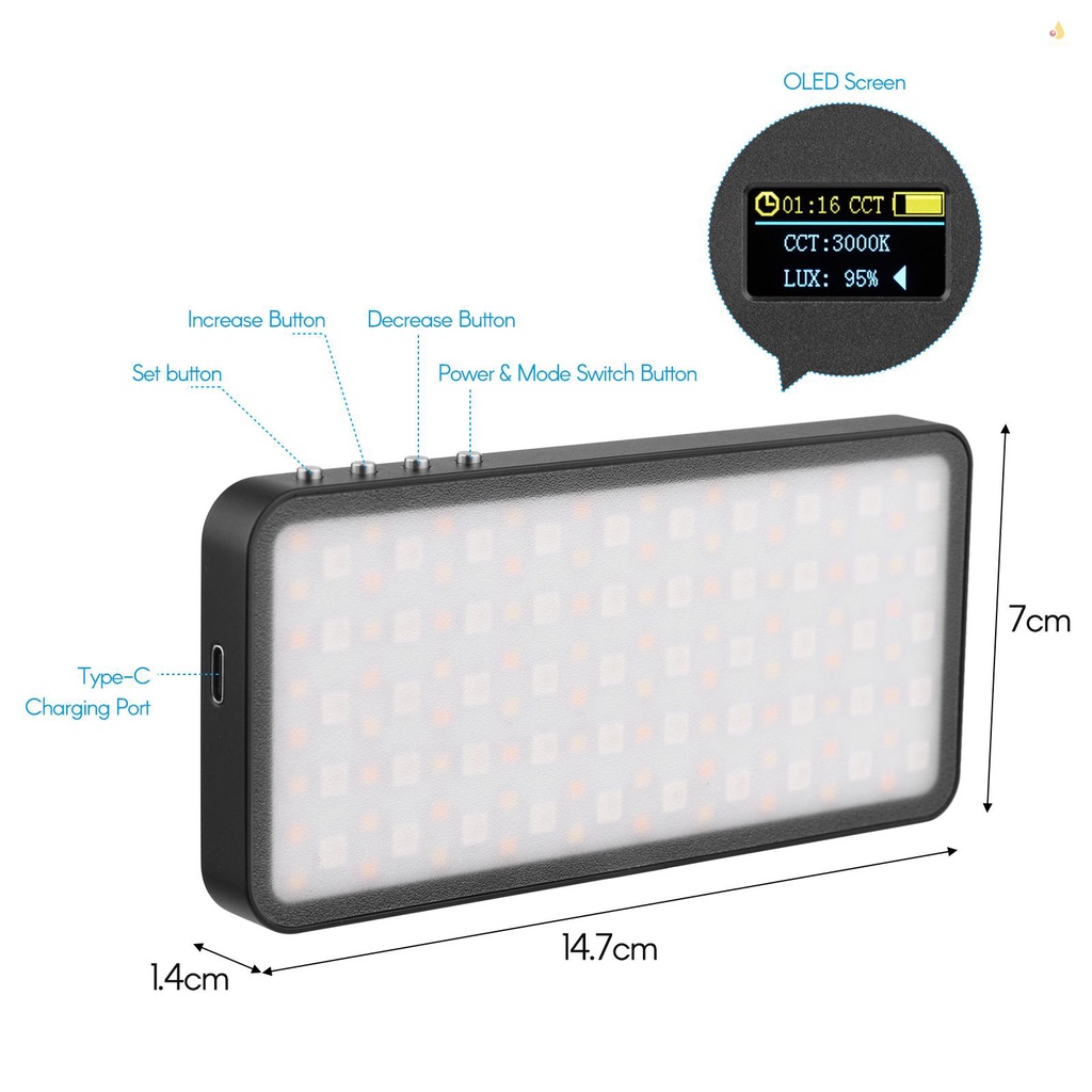 Bảng Đèn LED RGB Andoer 3000K-6500K 30 Hiệu Ứng Đặc Biệt Có Thể Điều Chỉnh Độ Sáng Cho Máy Ảnh Chân Dung CRI 95