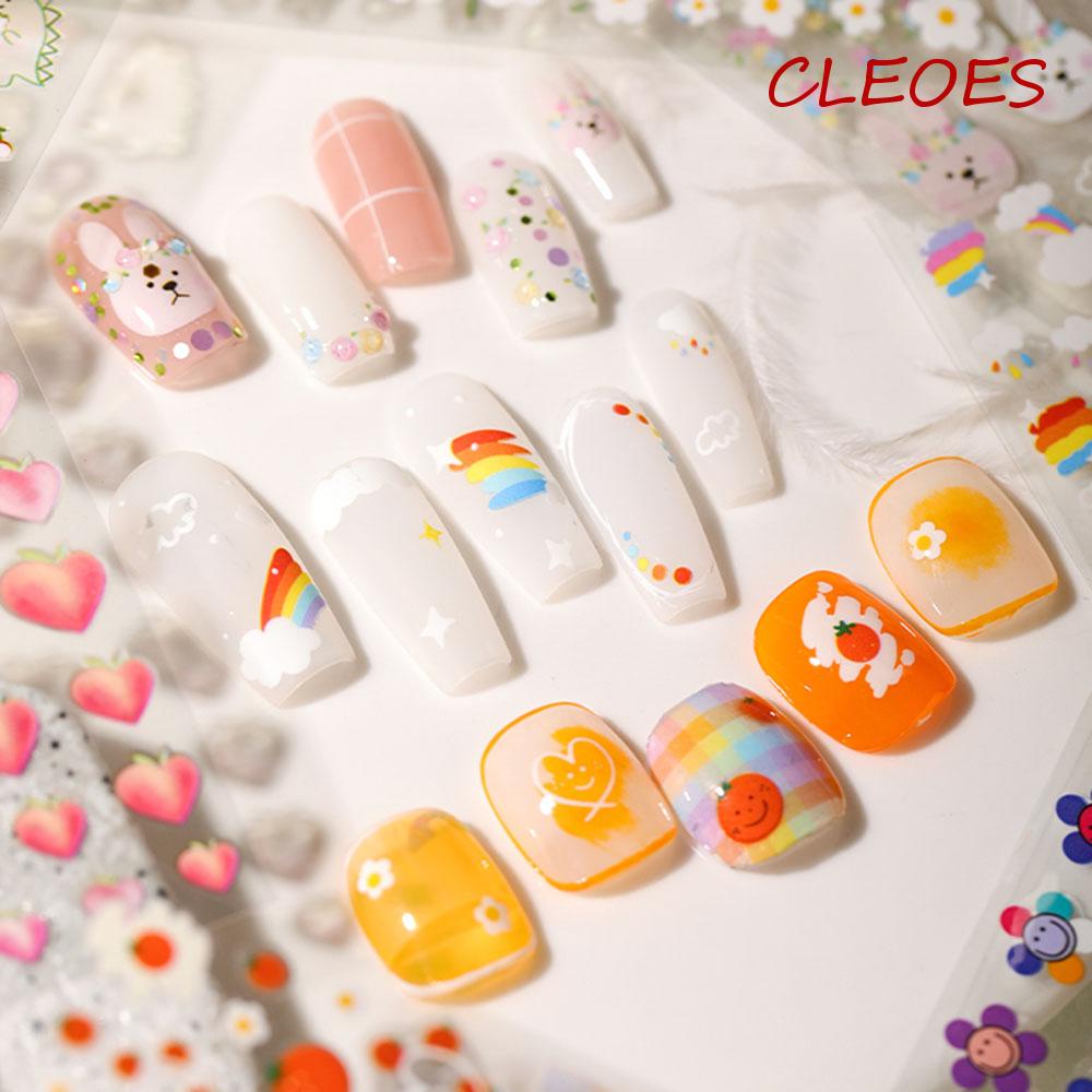 Miếng Dán Móng Tay Tự Dính Họa Tiết Gấu Hoạt Hình Dễ Thương