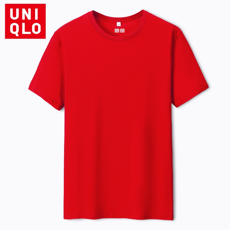 Uniqlo Áo Thun 100% cotton Tay Ngắn Cổ Tròn Màu Trơn Thoáng Khí 8 Màu Tùy Chọn