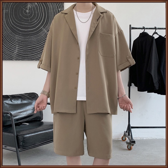 Bộ Trang Phục 2 Mảnh Gồm Áo Sơ Mi Tay Cộc Và Quần Short Màu Sắc Đơn Giản Thời Trang Mùa Hè Cho Nam