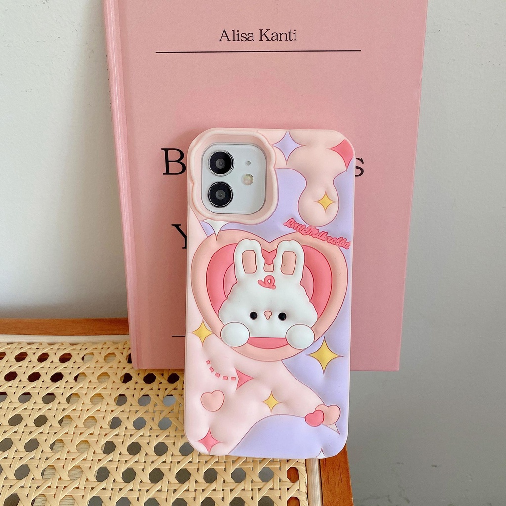 Ốp Điện Thoại TPU Dẻo Họa Tiết Hoạt Hình Chú Thỏ 3D Dễ Thương Chống Rơi Cho iPhone 13 12 11 14 PRO MAX