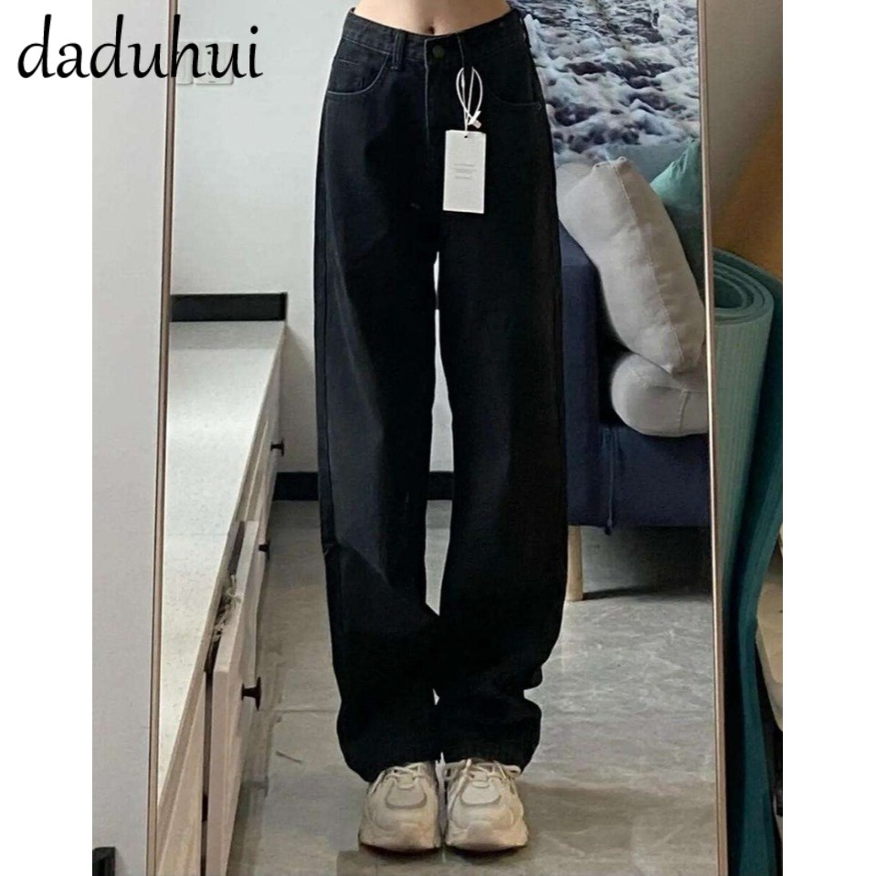 Daduhui New Korean Version of INS Retro Jeans Niche High Waist Loose Wide Leg Pants Large Size Casual Trousers