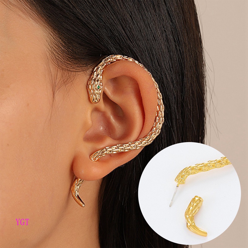 Ygt Khuyên Tai Mạ Vàng Hình Rắn Đính Đá Zircon Phong Cách Punk Cổ Điển Cho Nữ