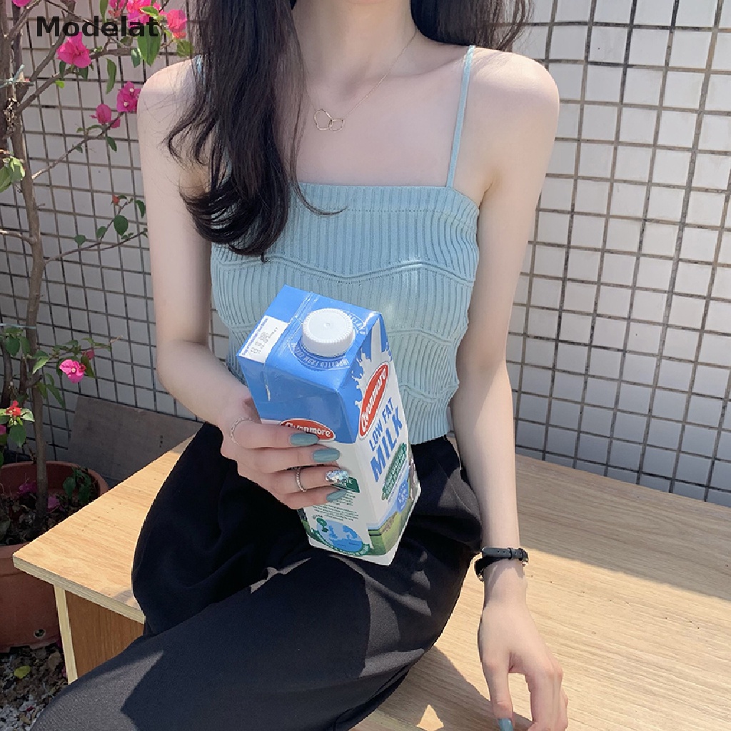 Áo Hai Dây Dệt Kim Màu Trơn Thời Trang Mùa Hè Quyến Rũ Cho Nữ