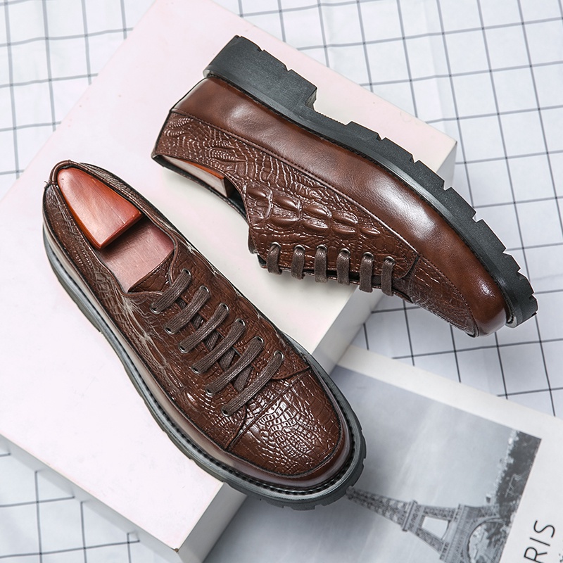 Giày Brogues Đế Dày Siêu Nhẹ Cột Dây Hoạ Tiết Da Cá Sấu Cho Nam Giới