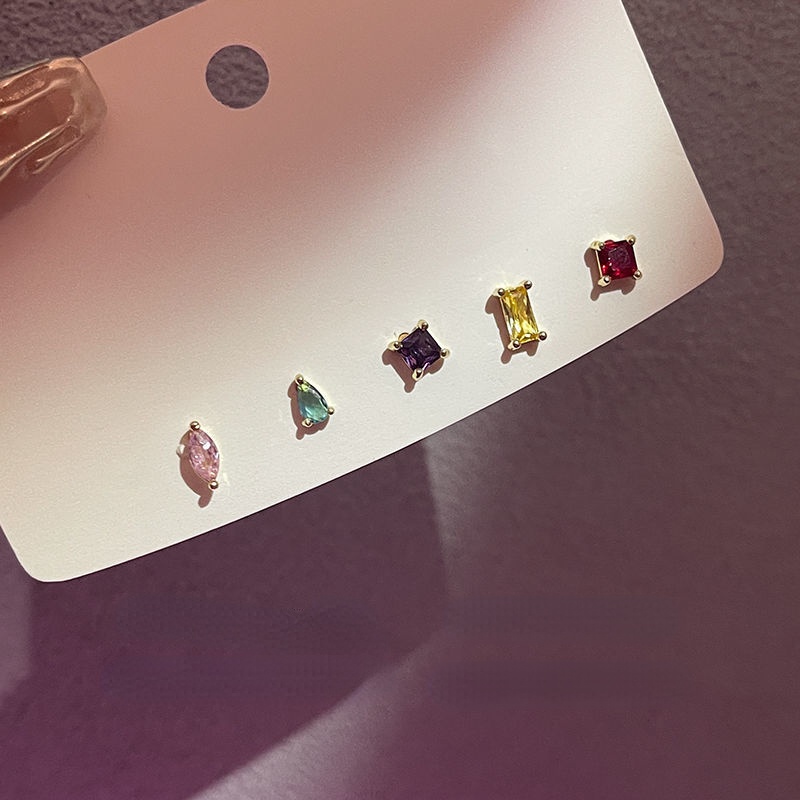 Set 6 Bông Tai Mạ Bạc 925 Đính Đá Zircon Ngọt Ngào Cho Nữ