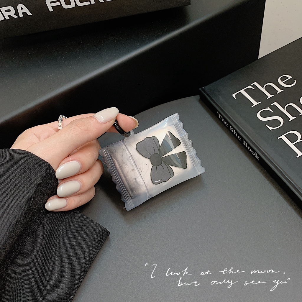 Vỏ Bảo Vệ Hộp Sạc Tai nghe không dây Airpods 1 / 2 3 Pro2 gen2022 Bằng Silicon Tpu Mềm Chống Trầy Hình Nơ Đen 3D