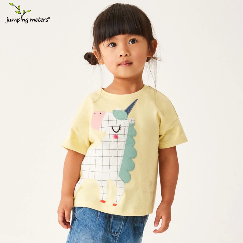 Áo Thun Tay Ngắn In Hình Kỳ Lân Dễ Thương Cho Bé Gái 1-7 Tuổi