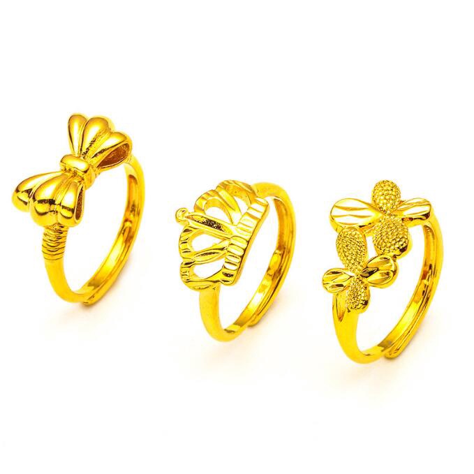 Nhẫn Mạ Vàng 24K Hình Bướm / Trái Tim / Vương Miện Tre / Vương Miện Thời Trang Cho Nữ