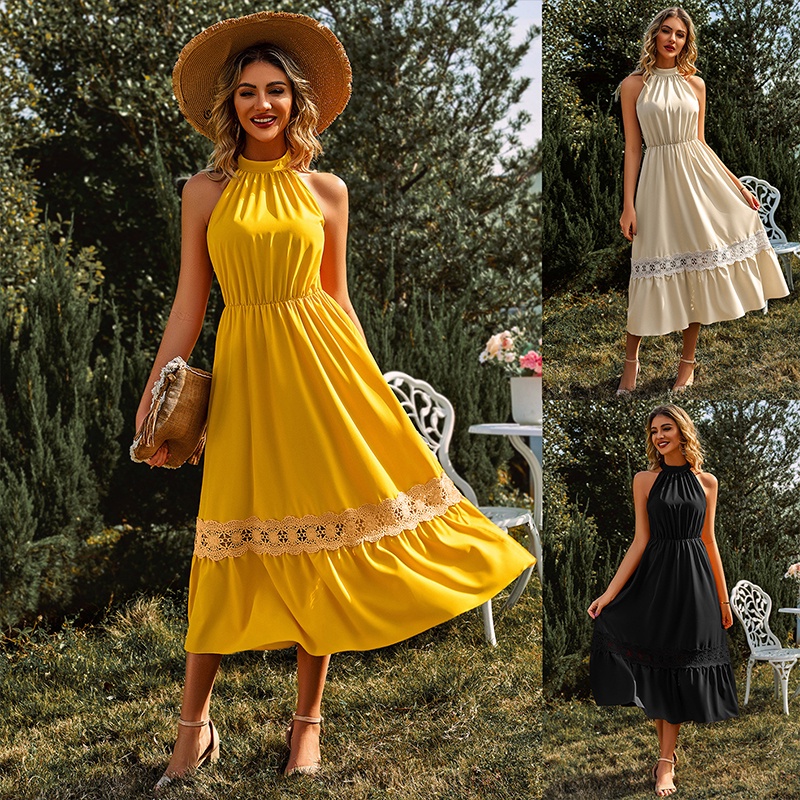 Đầm Ren Không Tay Màu Trơn Thời Trang Dành Cho Nữ