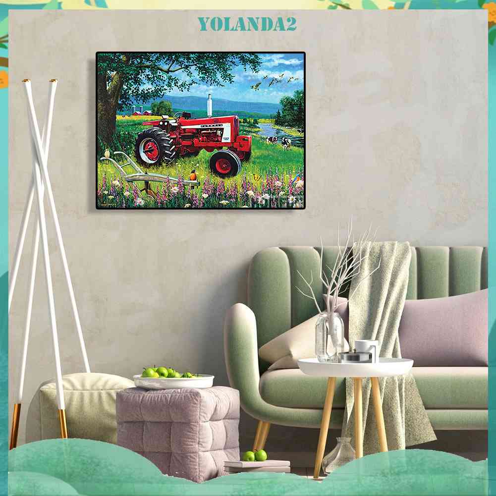 Tranh Đính Đá Kim Cương Toàn Bộ 5D DIY Hình Xe Tải Màu Đỏ