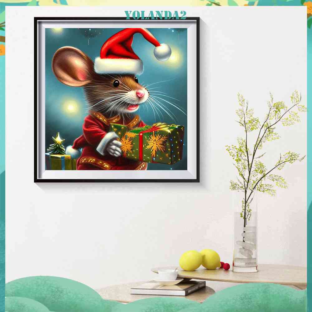 Tranh Đính Đá Kim Cương Toàn Bộ Hình Vẽ Chuột Giáng Sinh DIY Trang Trí Phòng