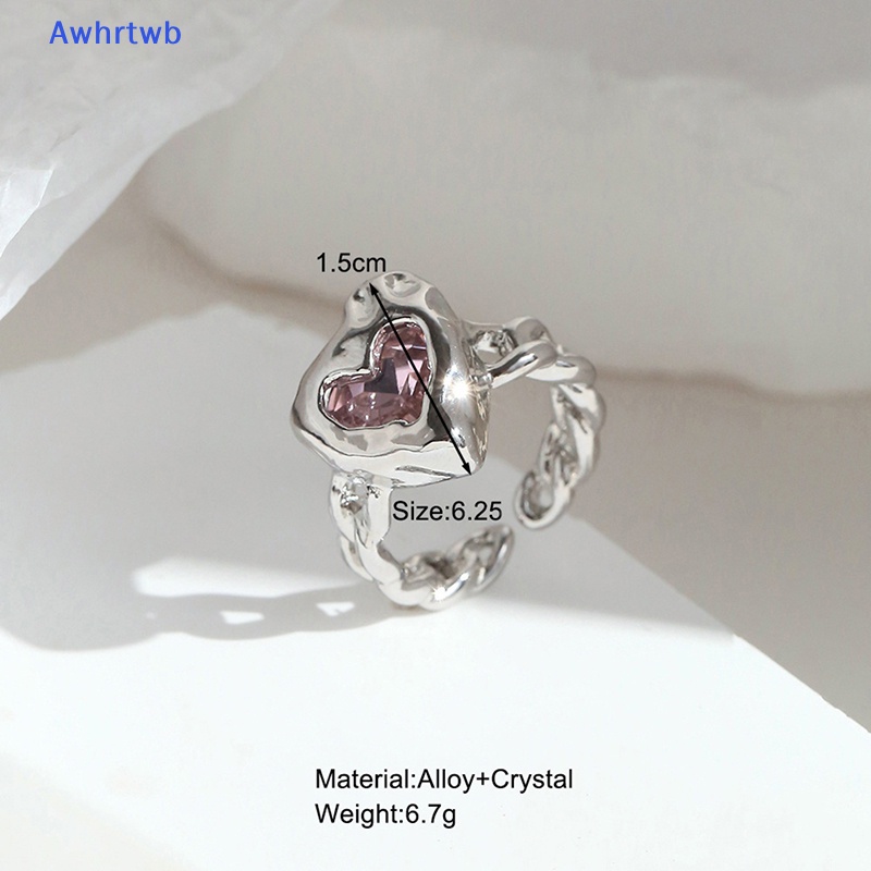 Nhẫn Hình Trái Tim Đính Pha Lê Hồng Phong Cách Harajuku 90s EMO Y2K Dành Cho Nữ Mới