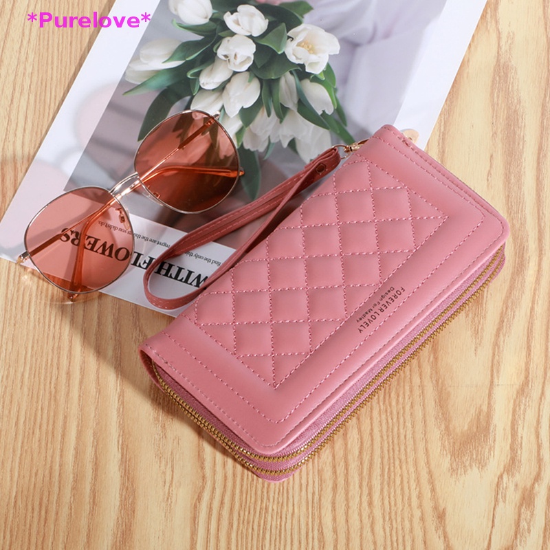 Ví Dài Đựng Điện Thoại / Thẻ Có Khóa Kéo Đôi Cỡ Lớn Thời Trang Cho Nữ Mới