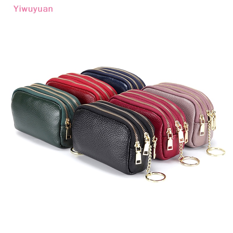 < Yiwuyuan > Ví Da Thật Đựng Chìa Khóa Xe Hơi Thời Trang Có Ba Khóa Kéo Sắp Xếp Gọn Gàng