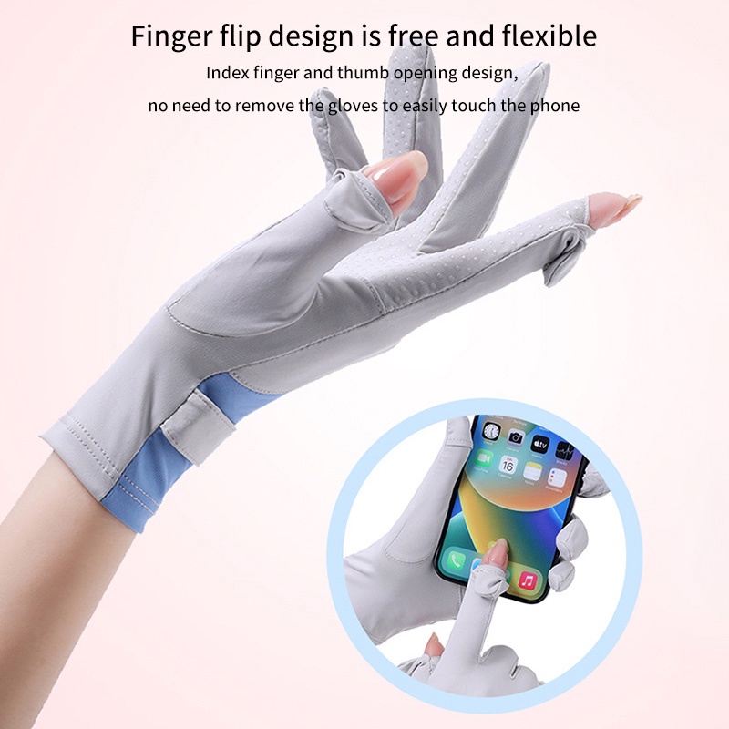 Găng Tay Chống Nắng Bằng Lụa Lạnh Mỏng Nhanh Khô Thoáng Khí Chống Trượt Có Thể Lộ Ngón Tay Khi Lái Xe LKZBR HYJP2 Cho Nữ