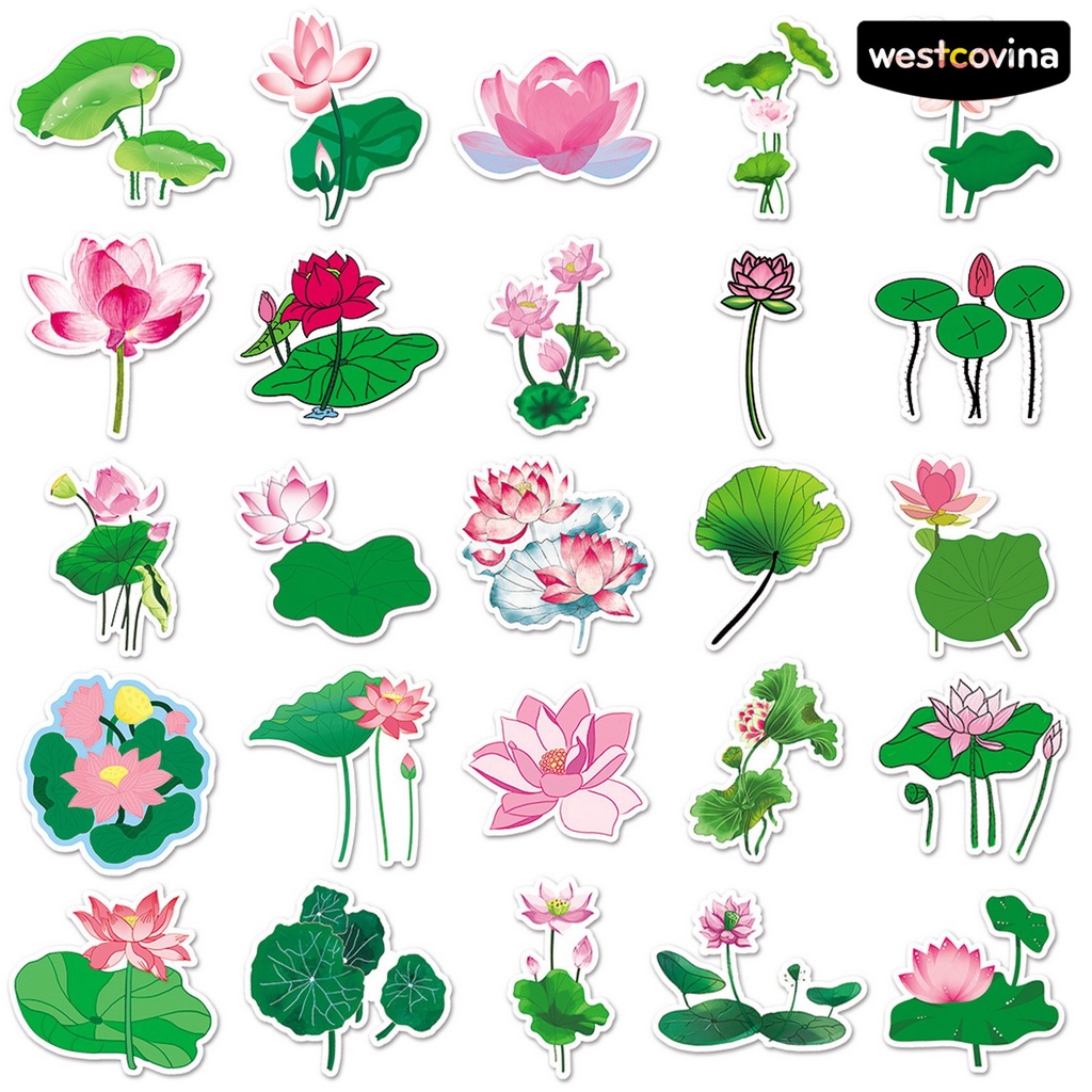 [COD]♪Bộ 50 Miếng Dán Trang Trí Sổ Tay / Điện Thoại / Laptop Hình Hoa Sen Xinh Xắn