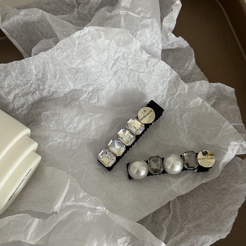 Kẹp Tóc Mỏ Vịt Đính Đá Ngọc Trai Trong Suốt Hình Chữ Nhật