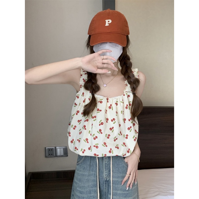 Áo Hai Dây Cổ Vuông Họa Tiết Hoa Thời Trang Mùa Hè Cho Nữ