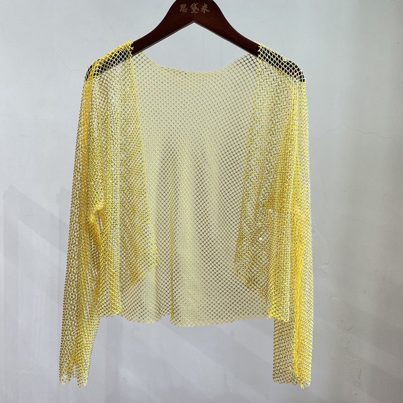 Toàn Bộ Áo Khoác Cardigan Lưới Ngắn Đính Kim Cương Pha Lê Lấp Lánh Thoáng Khí Chống Nắng Mùa Hè Sáng Bóng Dành Cho