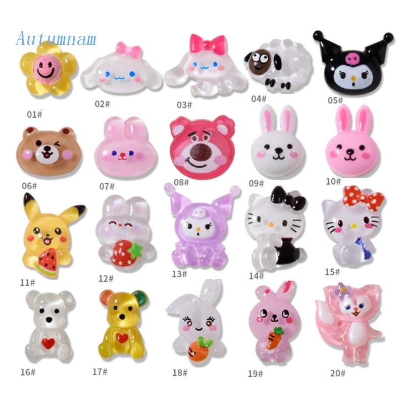 Set 10 Phụ Kiện Trang Trí Móng Tay Hình Gấu Đính Đá Xinh Xắn Charms
