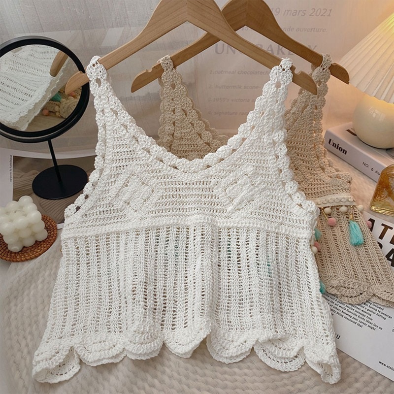 Áo Croptop Dệt Kim Cổ Tròn Phối Tua Rua Thời Trang Mùa Hè Quyến Rũ Cho Nữ