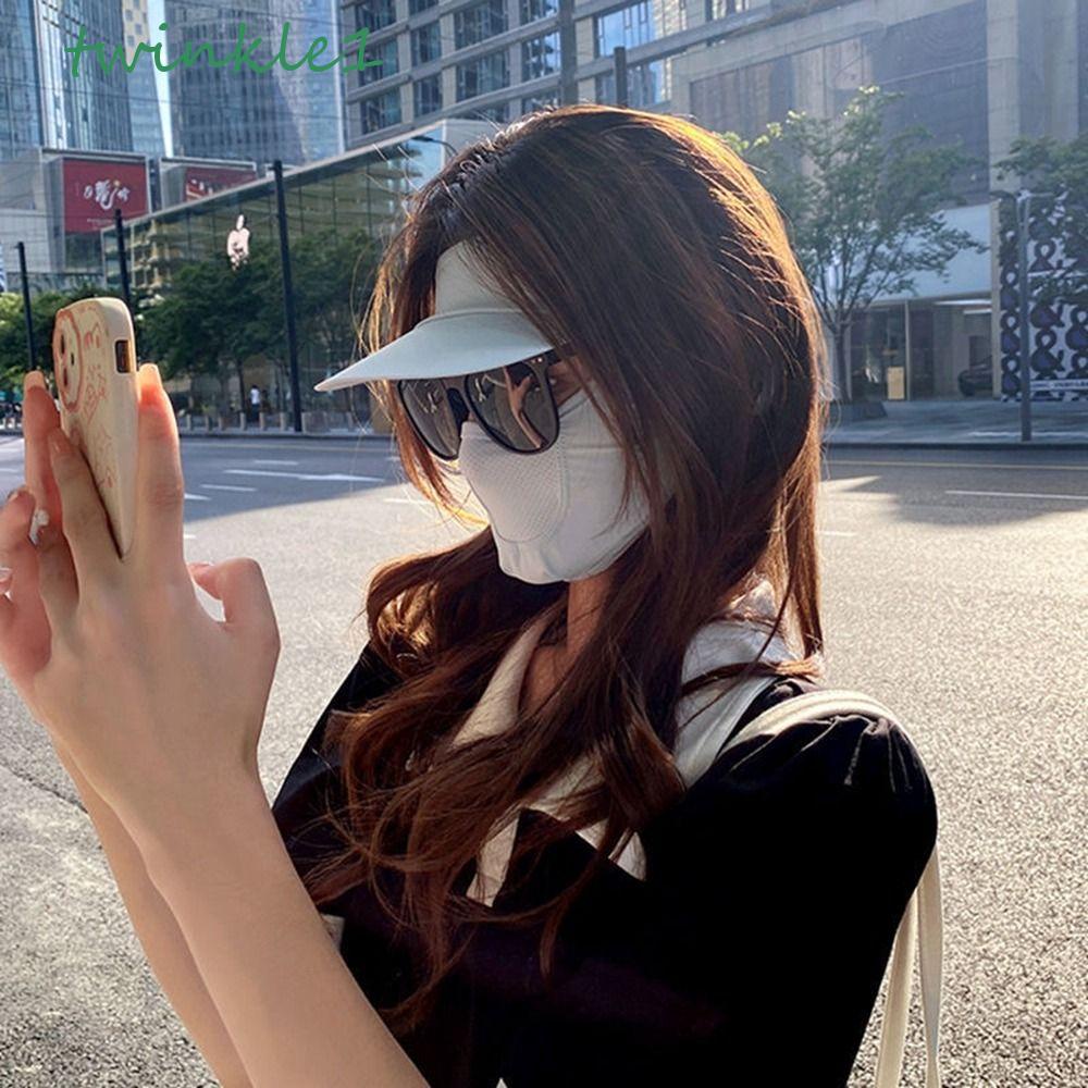 Mũ Che Mặt Vải Lụa Lạnh Co Giãn Thoáng Khí Chống Tia UV Kèm Khẩu Trang Cho Nữ