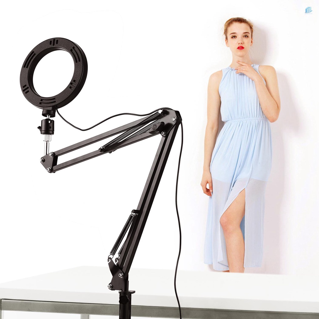 Vòng Đèn LED Mini 6 Inch 3 Chế Độ Điều Chỉnh Được Kèm Kẹp Linh Hoạt Với Bộ Chuyển Đổi Đầu Bi Cố Định Video Trực Tiếp