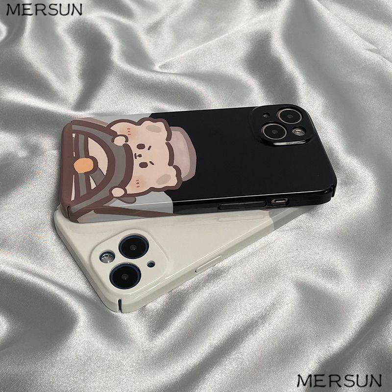 Ốp Điện Thoại Họa Tiết Chú Gấu Lái Xe Dễ Thương Cho iPhone Xplus141114Phim Dán Cứng 13 Phong Cách Mới Cho Cặp Đôi KLMZ