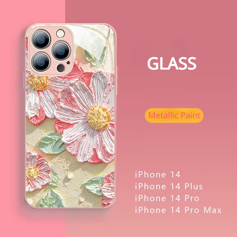 Ốp Điện Thoại Mặt Kính Họa Tiết Hoa Hướng Dương / Tím Cho Iphone 13promax 12 11 14