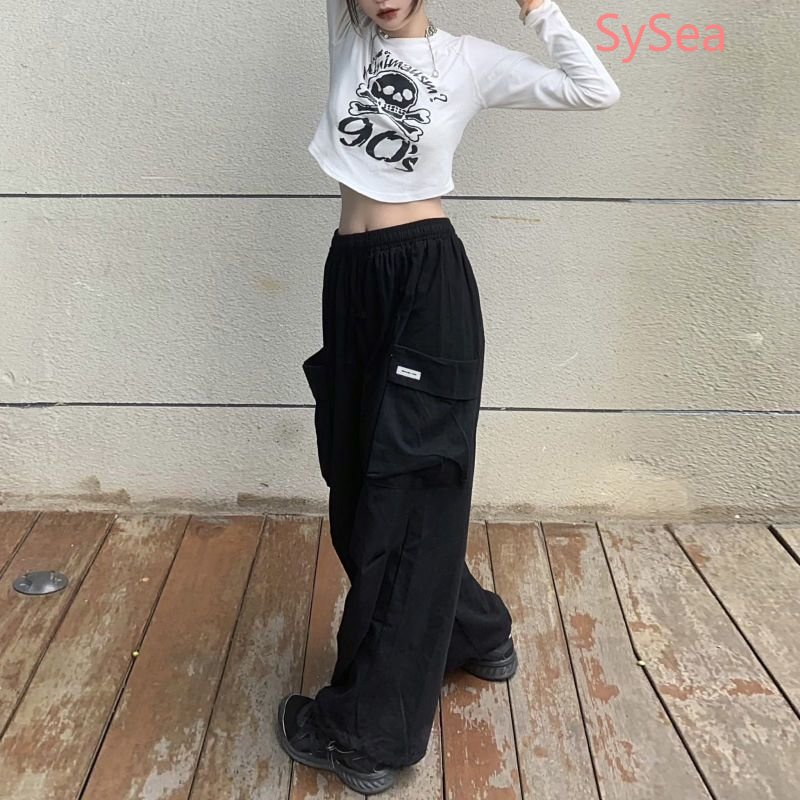 Quần ống rộng Phối Túi Plus Size Phong Cách Hàn Quốc Cho Nữ