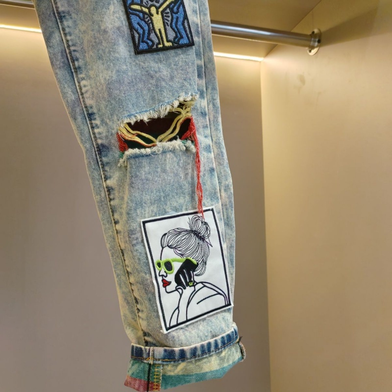 Quần Jean Rách Dáng Rộng Họa Tiết Hoạt Hình Cầu Vồng Thời Trang Cho Nữ