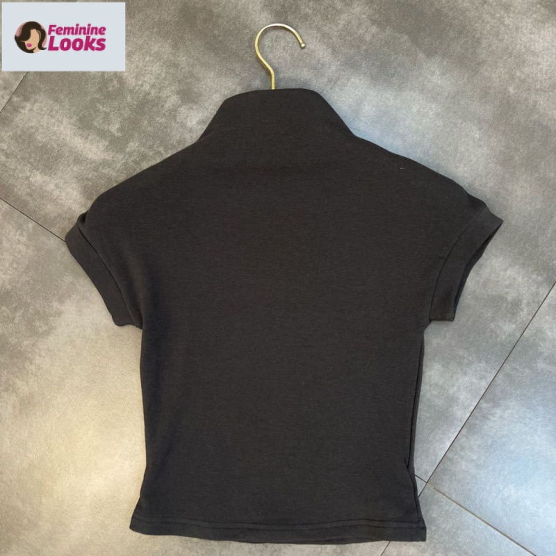 Áo Thun Tay Ngắn Cổ Cao Dáng Ôm Quyến Rũ Trẻ Trung Cho Bạn Gái