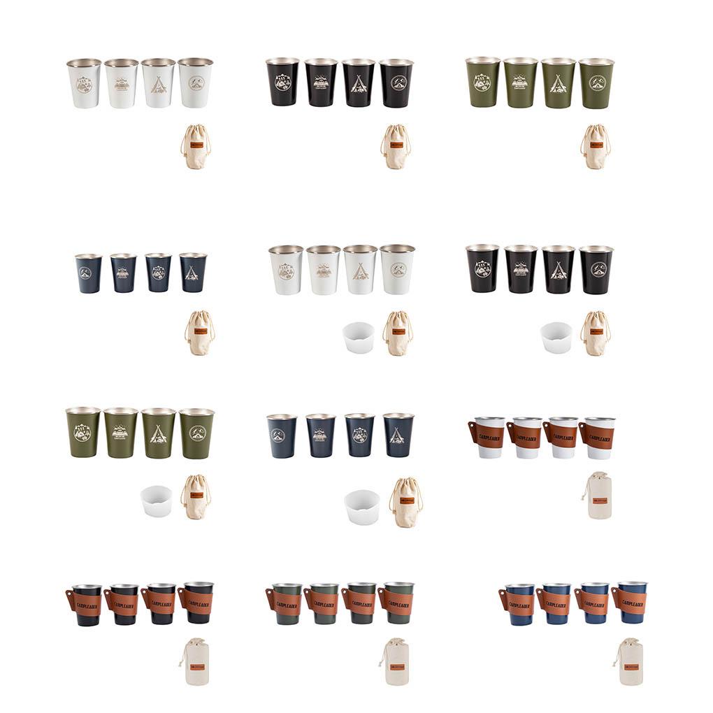 Bộ 4 Cốc Uống Rượu / Bia 350ML Bằng Thép Không Gỉ In Họa Tiết Tiện Dụng Mang Theo Du Lịch / Cắm Trại