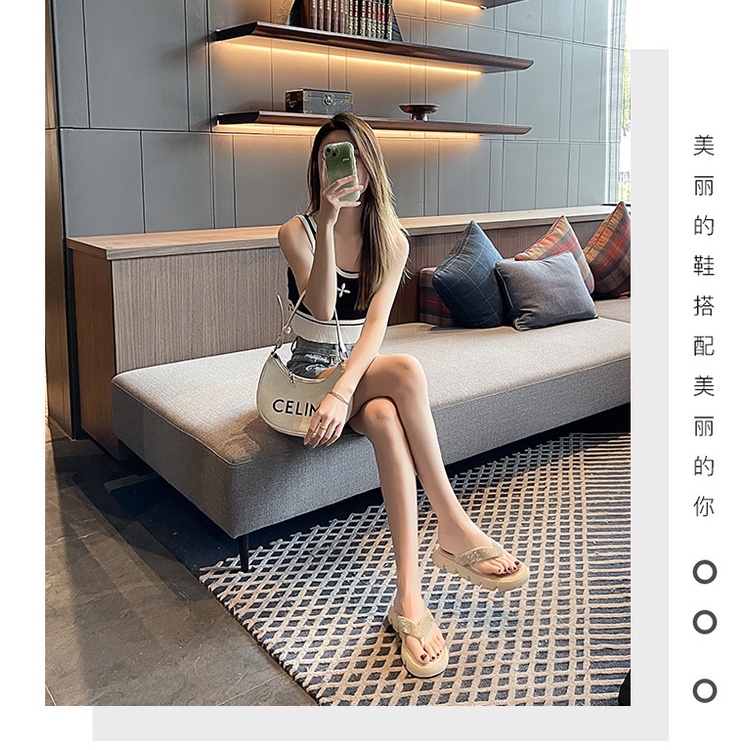 Xăng đan Đế Dày Đính Đá Thời Trang Mùa Hè Cho Nữ