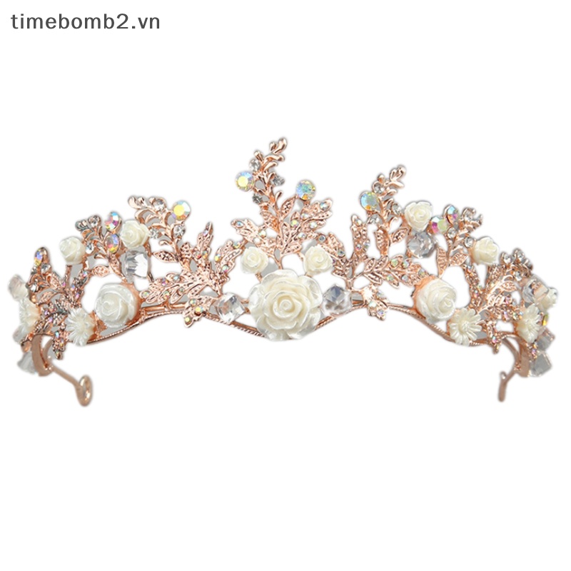 {Timebomb} Vương Miện Đội Đầu Cô Dâu Baroque Đính Kim Cương Giả Màu Vàng