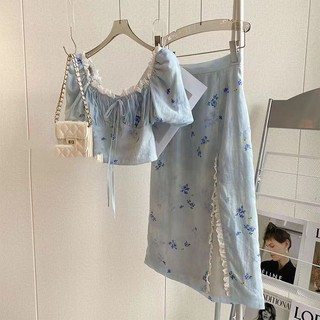 Thời Trang Cao Cấp Giảm Tuổi Phong Cách Muối Mặc Yujie Ánh Sáng Trưởng Thành Phong Cách Ánh Sáng Xanh Hoa Chia Đầm