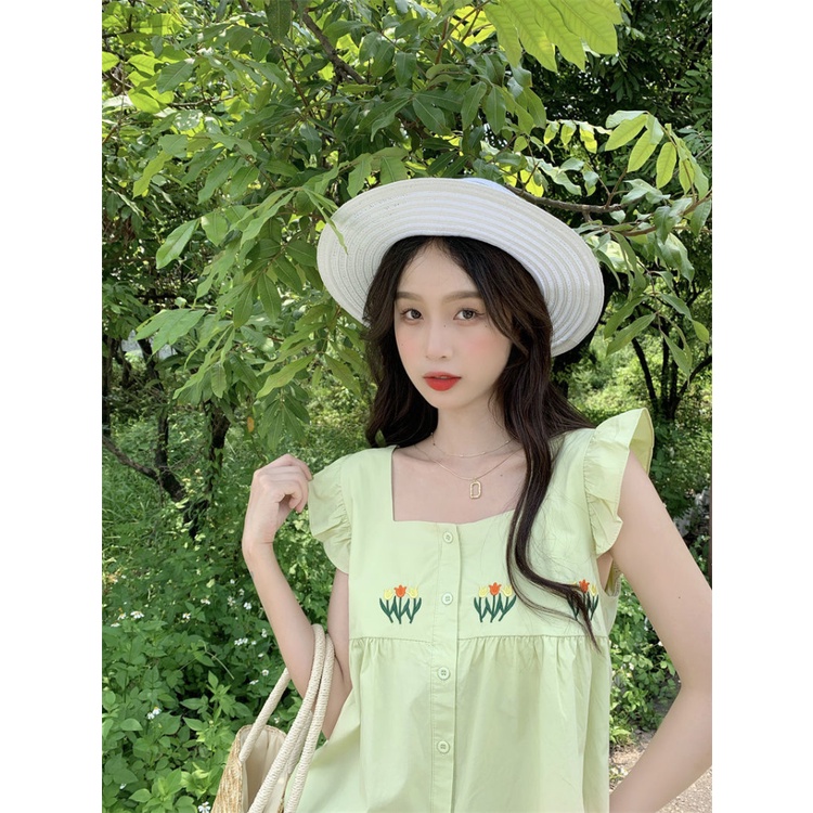 Áo Sơ Mi Ngắn Tay Họa Tiết Thêu Thiết Kế Mới Thời Trang Mùa Hè Cho Nữ