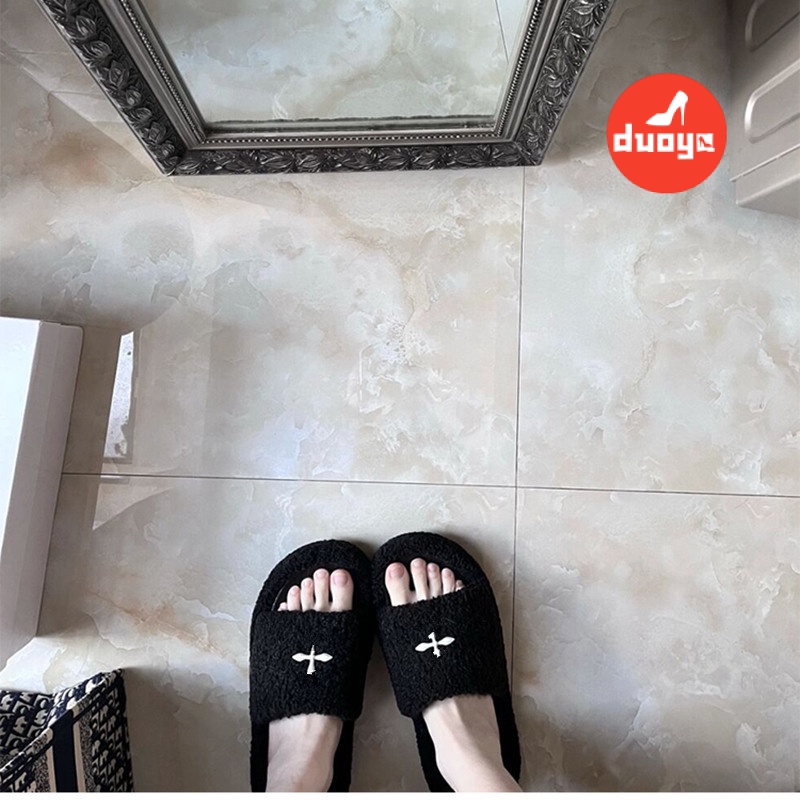 Dép Lông Xù Quai Chéo Đế Dày Bằng Dày Dặn Phong Cách Wu Xuanyi 2022 Thời Trang Xuân Thu Cho Nữ