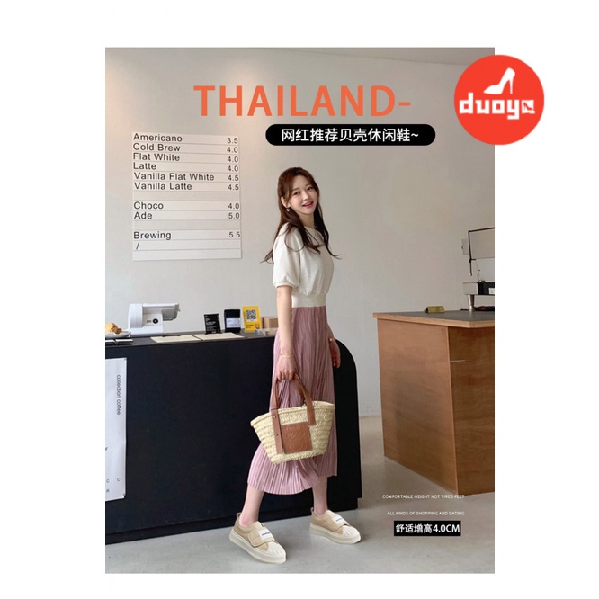 Duoya Giày Thể Thao Bánh Mì Bằng Da Mềm Quai Dán Dày Dặn Dễ Phối Đồ Cho Nữ