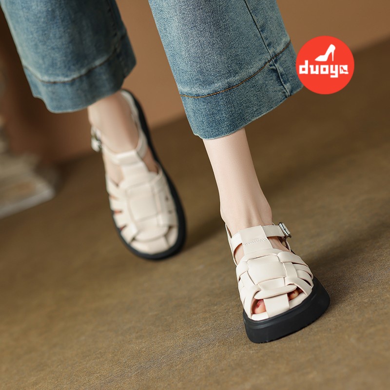 Duoya Tóc Thẳng ~ [Hàng Có Sẵn] Giày Sandal Da Thật Mềm Mại Hở Ngón Đế Dày Mùa Hè Shipping Cho Nữ