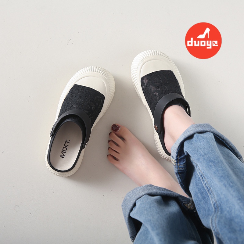 Duoya Tóc Thẳng ~ [Hàng Có Sẵn] Dép Sandal Đế Dày Hở Ngón Quai Ngang Hai Đầu Dễ Thương Phong Cách Hàn Quốc Cho Nữ