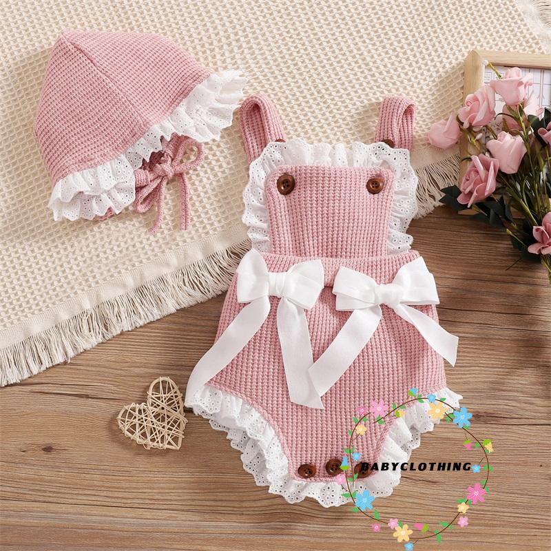 Set Áo Liền Quần + Mũ + Nơ Màu Sắc Tương Phản Cho Bé